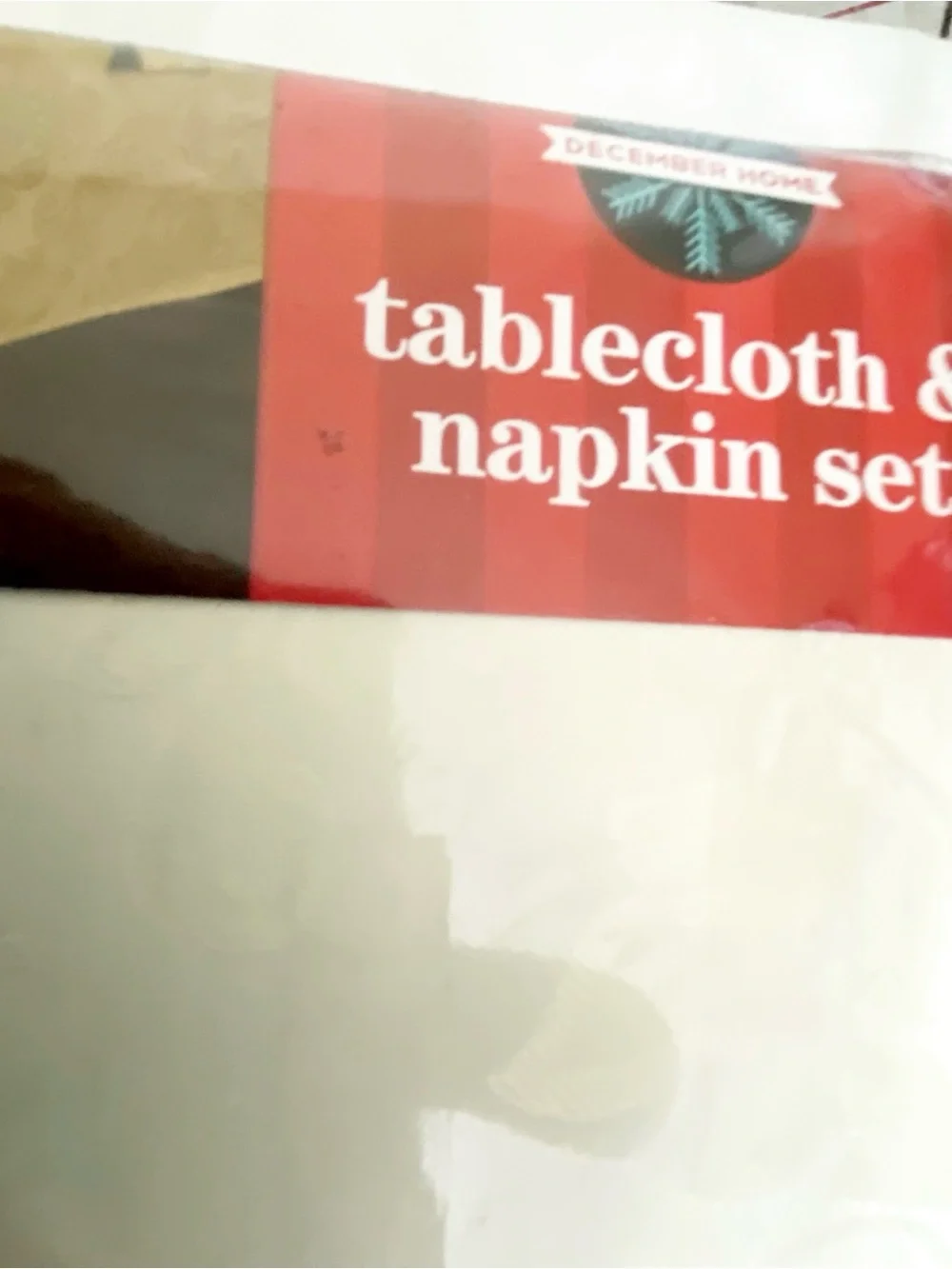 December Home satiny rectangular oblong tablecloth and 8 napkin set 60” x 102”.